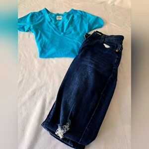 Blue V-Neck PINK Shirt